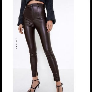 Zara chocolate brown faux leather leggings S